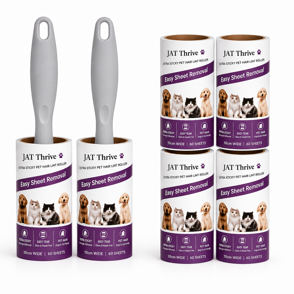 Lint Roller for Pet Hair – 360 Sheets, 6 Refills + 2 Upgraded Handles, Strong Adhesive, Easy-Tear Travel Kit for Dog & Cat Owners, Clothes, Sofa, Carpet, Furniture & Car